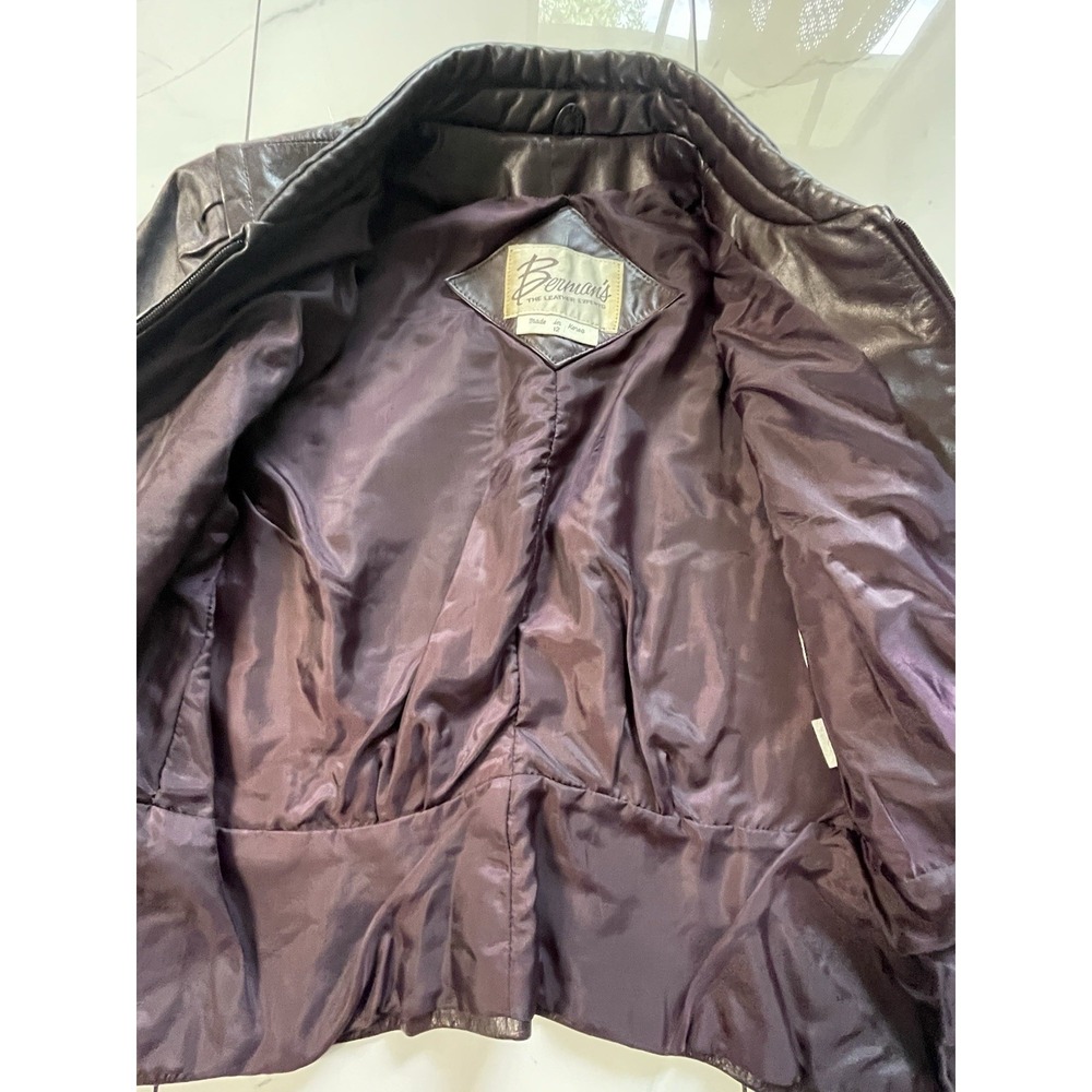 Vintage Berman's Maroon Leather Jacket Women's Sz 12 M/L Puff Shoulder Fitted - Picture 5 of 11